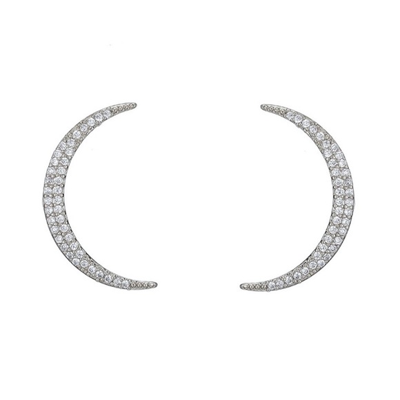 Any 3/$25! Silver Crystal Pave Half Moon Earrings - Picture 4 of 7